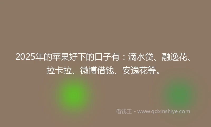 2025年的苹果好下的口子有：滴水贷、融逸花、拉卡拉、微博借钱、安逸花等。