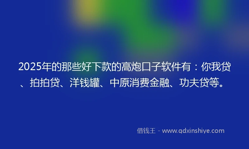 2025年的那些好下款的高炮口子软件有：你我贷、拍拍贷、洋钱罐、中原消费金融、功夫贷等。