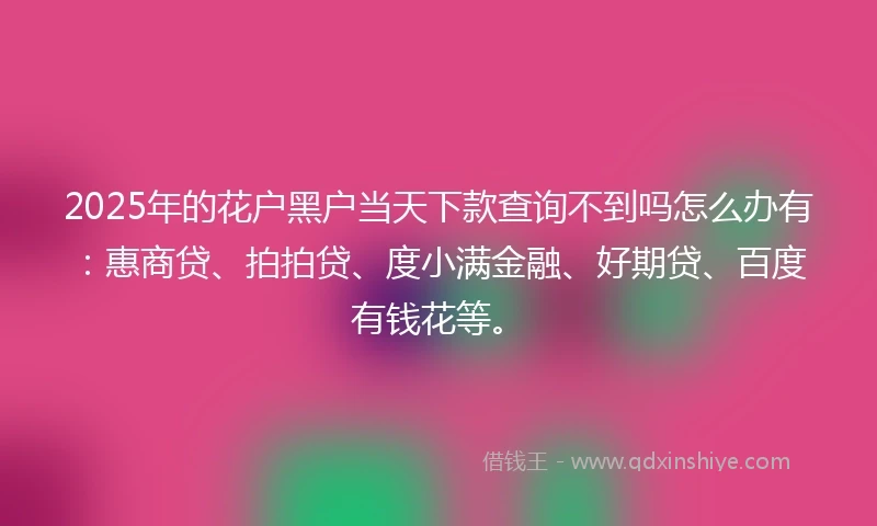 2025年的花户黑户当天下款查询不到吗怎么办有：惠商贷、拍拍贷、度小满金融、好期贷、百度有钱花等。