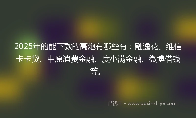 2025年的能下款的高炮有哪些有：融逸花、维信卡卡贷、中原消费金融、度小满金融、微博借钱等。