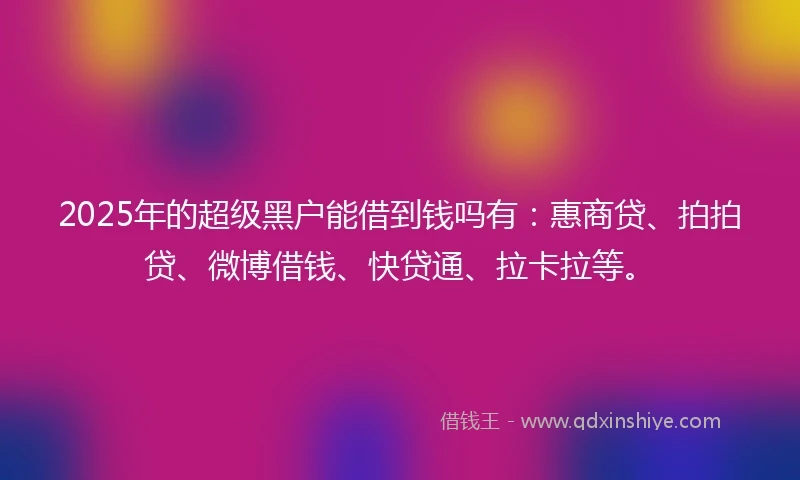 2025年的超级黑户能借到钱吗有：惠商贷、拍拍贷、微博借钱、快贷通、拉卡拉等。
