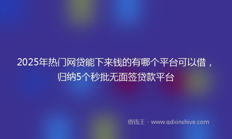 2025年热门网贷能下来钱的有哪个平台可以借，归纳5个秒批无面签贷款平台