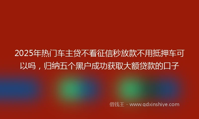 2025年热门车主贷不看征信秒放款不用抵押车可以吗，归纳五个黑户成功获取大额贷款的口子