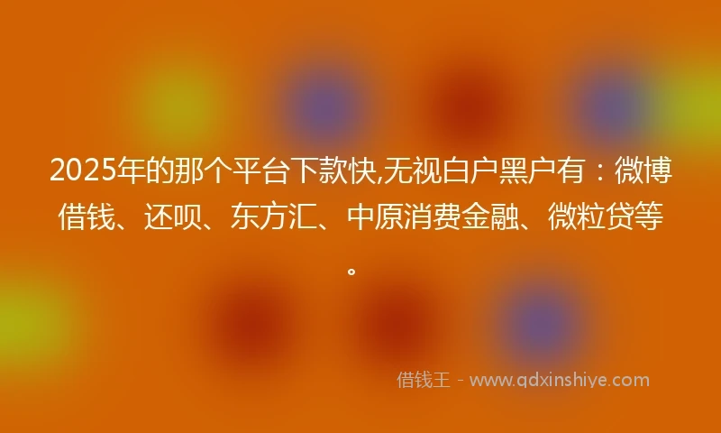 2025年的那个平台下款快,无视白户黑户有：微博借钱、还呗、东方汇、中原消费金融、微粒贷等。