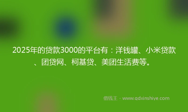 2025年的贷款3000的平台有：洋钱罐、小米贷款、团贷网、柯基贷、美团生活费等。