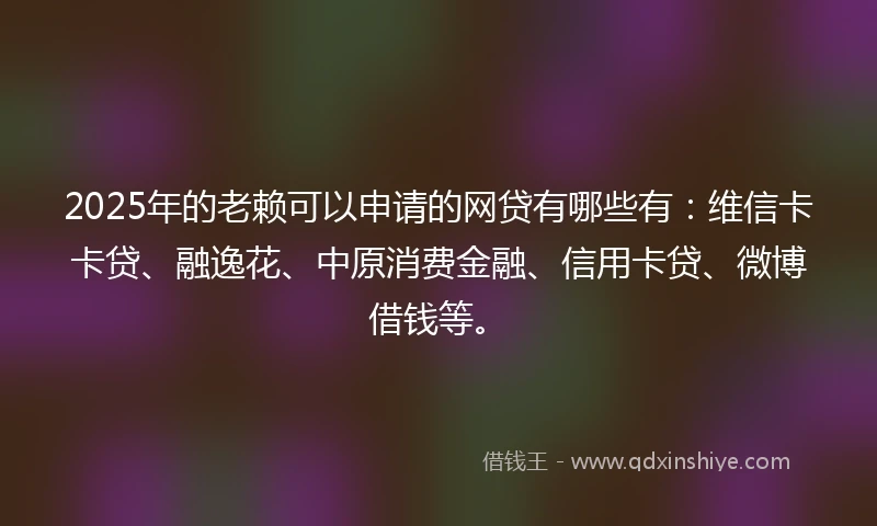 2025年的老赖可以申请的网贷有哪些有：维信卡卡贷、融逸花、中原消费金融、信用卡贷、微博借钱等。