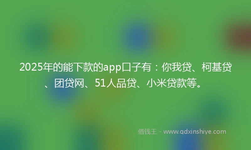 2025年的能下款的app口子有：你我贷、柯基贷、团贷网、51人品贷、小米贷款等。