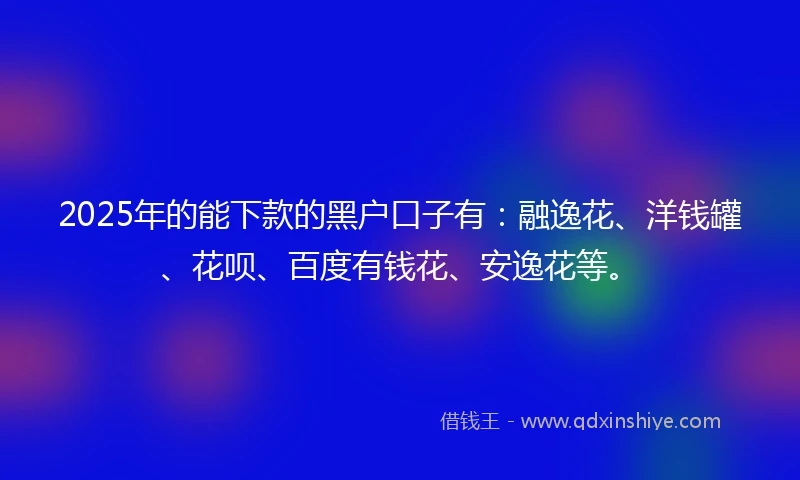 2025年的能下款的黑户口子有：融逸花、洋钱罐、花呗、百度有钱花、安逸花等。