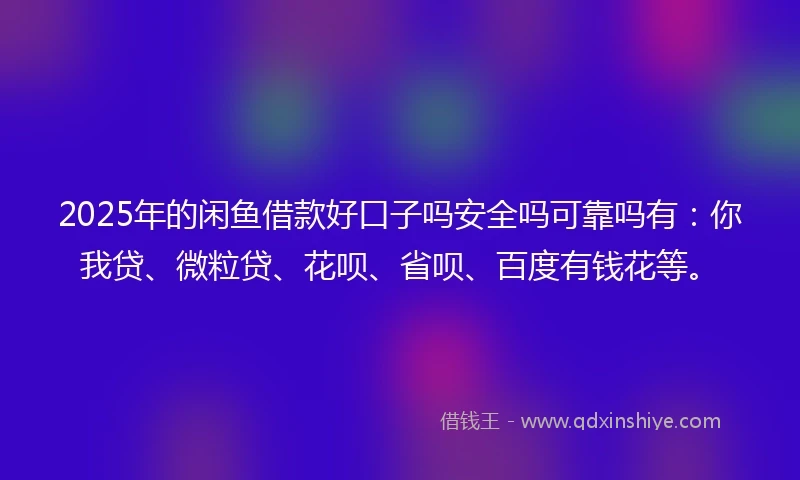 2025年的闲鱼借款好口子吗安全吗可靠吗有：你我贷、微粒贷、花呗、省呗、百度有钱花等。