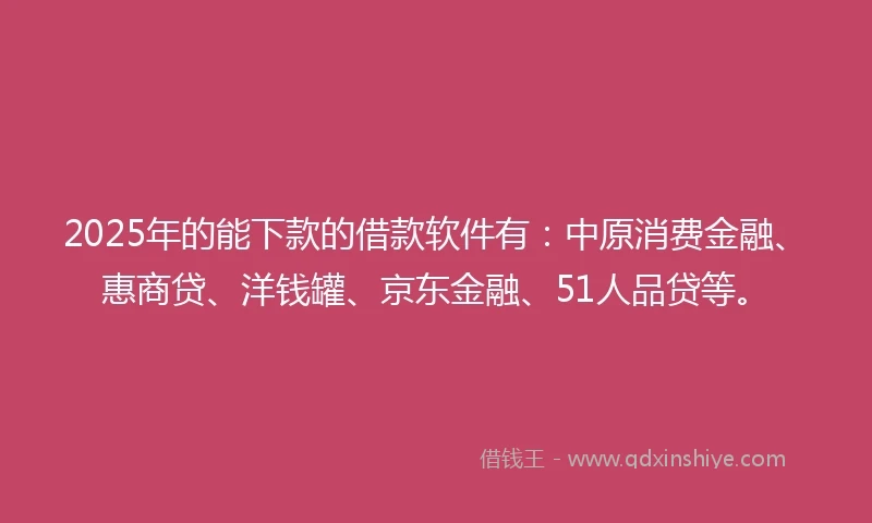 2025年的能下款的借款软件有：中原消费金融、惠商贷、洋钱罐、京东金融、51人品贷等。