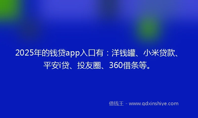 2025年的钱贷app入口有：洋钱罐、小米贷款、平安i贷、投友圈、360借条等。