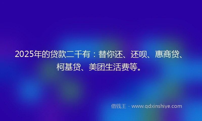 2025年的贷款二千有：替你还、还呗、惠商贷、柯基贷、美团生活费等。