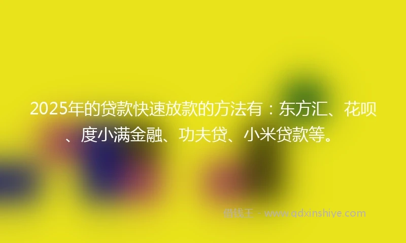 2025年的贷款快速放款的方法有:东方汇、花呗、度小满金融、功夫贷、小米贷款等。