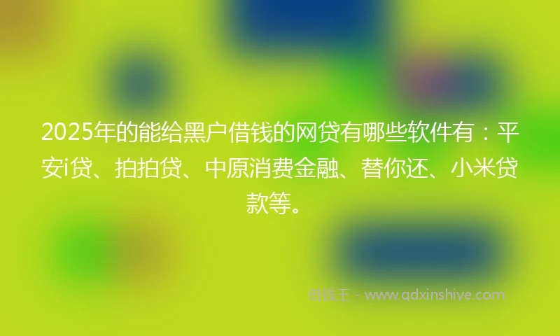 2025年的能给黑户借钱的网贷有哪些软件有：平安i贷、拍拍贷、中原消费金融、替你还、小米贷款等。