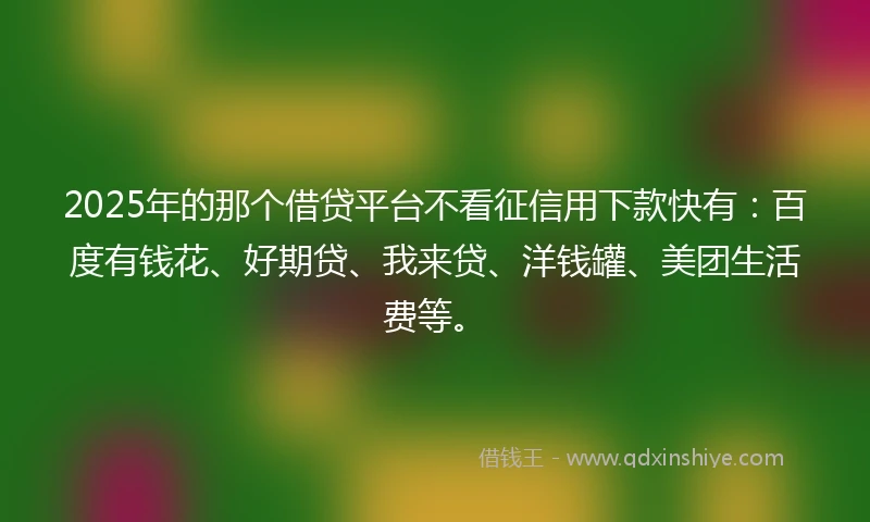 2025年的那个借贷平台不看征信用下款快有：百度有钱花、好期贷、我来贷、洋钱罐、美团生活费等。