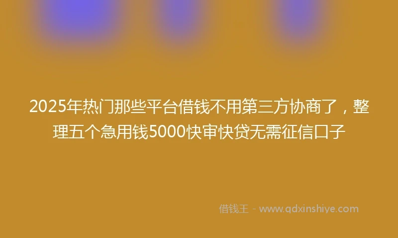 2025年热门那些平台借钱不用第三方协商了，整理五个急用钱5000快审快贷无需征信口子