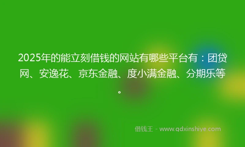 2025年的能立刻借钱的网站有哪些平台有：团贷网、安逸花、京东金融、度小满金融、分期乐等。