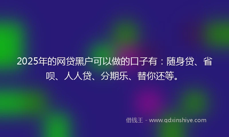 2025年的网贷黑户可以做的口子有：随身贷、省呗、人人贷、分期乐、替你还等。