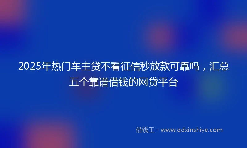 2025年热门车主贷不看征信秒放款可靠吗，汇总五个靠谱借钱的网贷平台