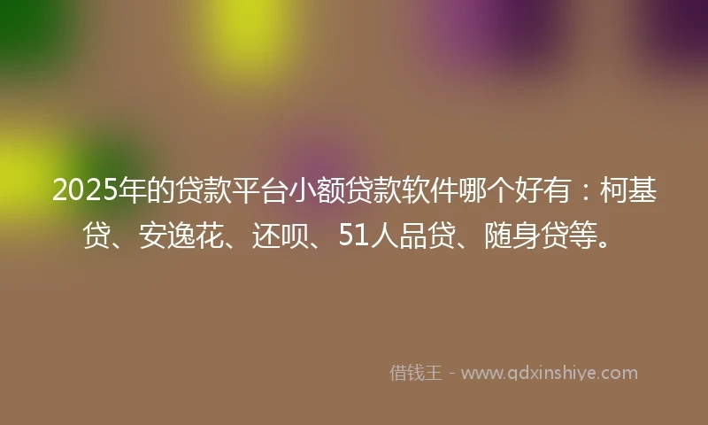 2025年的贷款平台小额贷款软件哪个好有：柯基贷、安逸花、还呗、51人品贷、随身贷等。