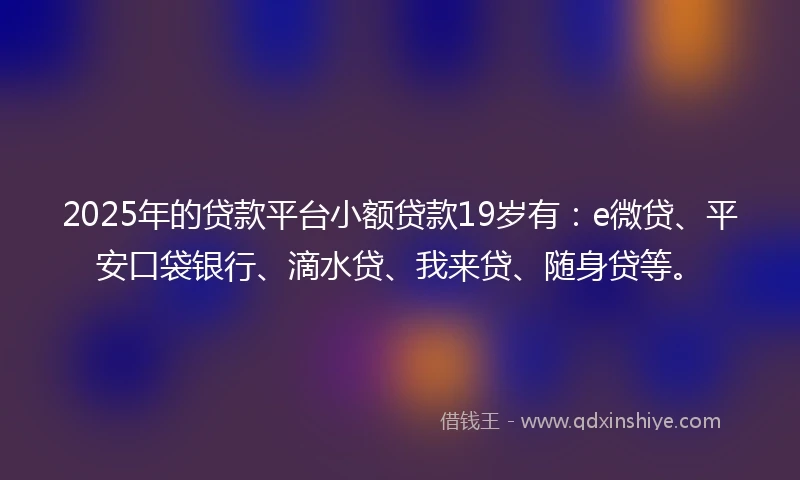 2025年的贷款平台小额贷款19岁有：e微贷、平安口袋银行、滴水贷、我来贷、随身贷等。