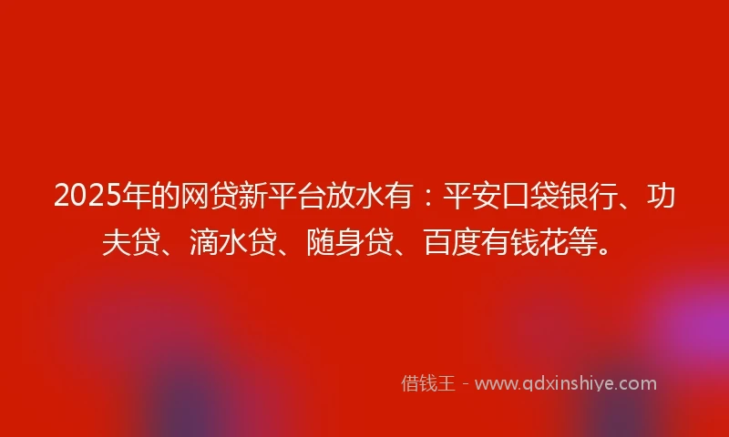 2025年的网贷新平台放水有：平安口袋银行、功夫贷、滴水贷、随身贷、百度有钱花等。