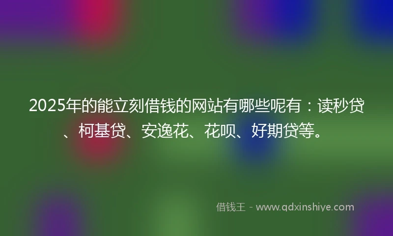 2025年的能立刻借钱的网站有哪些呢有：读秒贷、柯基贷、安逸花、花呗、好期贷等。
