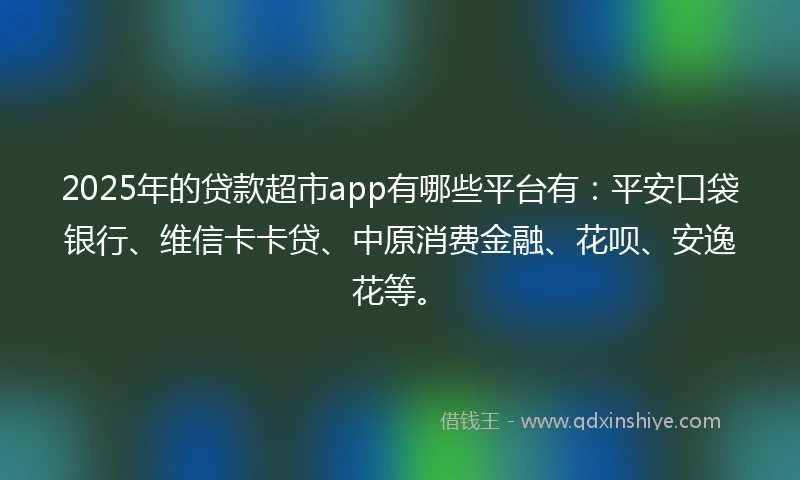 2025年的贷款超市app有哪些平台有：平安口袋银行、维信卡卡贷、中原消费金融、花呗、安逸花等。