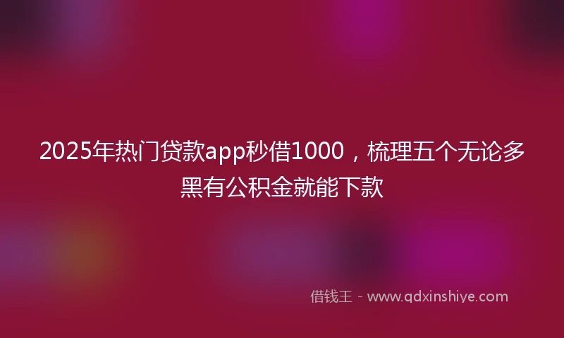 2025年热门贷款app秒借1000，梳理五个无论多黑有公积金就能下款