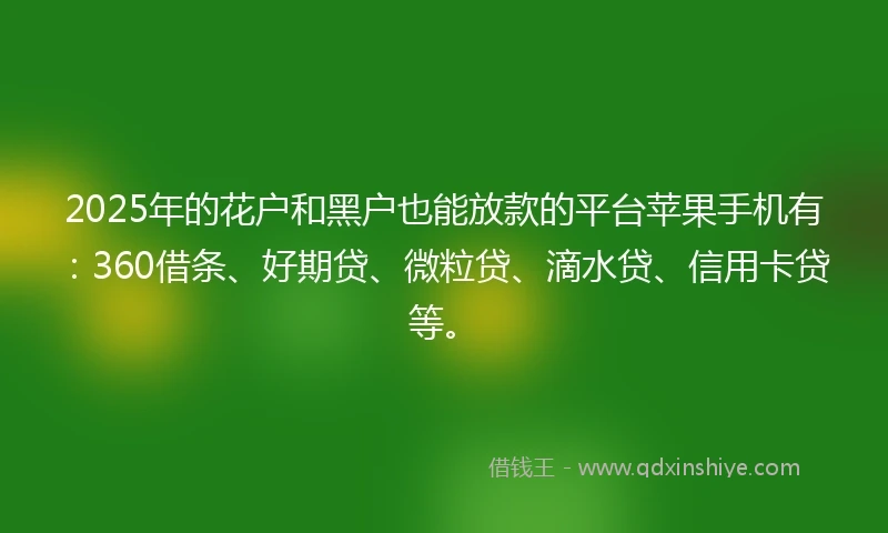2025年的花户和黑户也能放款的平台苹果手机有：360借条、好期贷、微粒贷、滴水贷、信用卡贷等。