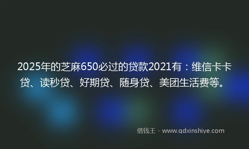 2025年的芝麻650必过的贷款2021有：维信卡卡贷、读秒贷、好期贷、随身贷、美团生活费等。