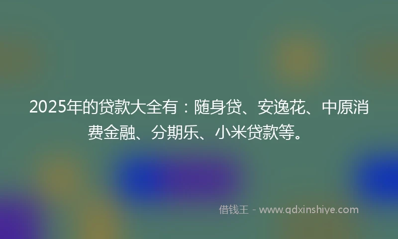 2025年的贷款大全有：随身贷、安逸花、中原消费金融、分期乐、小米贷款等。