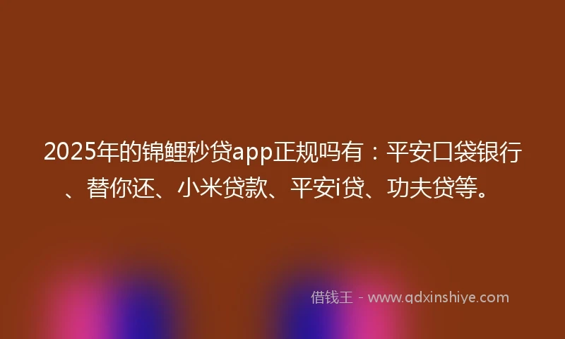 2025年的锦鲤秒贷app正规吗有：平安口袋银行、替你还、小米贷款、平安i贷、功夫贷等。