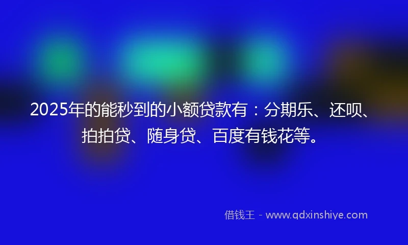 2025年的能秒到的小额贷款有：分期乐、还呗、拍拍贷、随身贷、百度有钱花等。