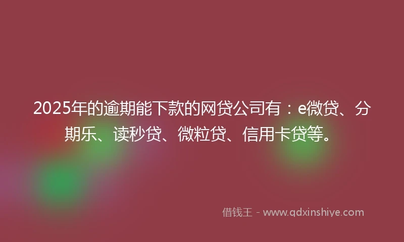 2025年的逾期能下款的网贷公司有：e微贷、分期乐、读秒贷、微粒贷、信用卡贷等。