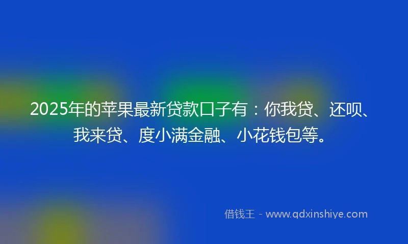2025年的苹果最新贷款口子有：你我贷、还呗、我来贷、度小满金融、小花钱包等。