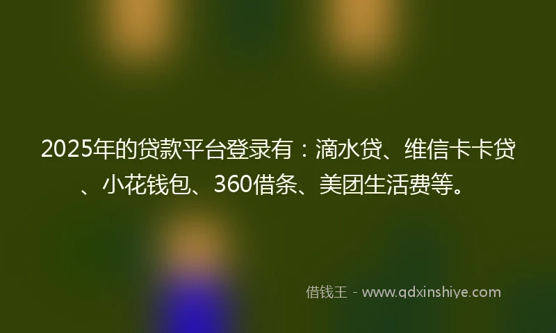 2025年的贷款平台登录有：滴水贷、维信卡卡贷、小花钱包、360借条、美团生活费等。