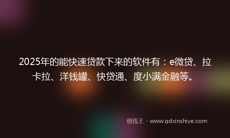 2025年的能快速贷款下来的软件有：e微贷、拉卡拉、洋钱罐、快贷通、度小满金融等。
