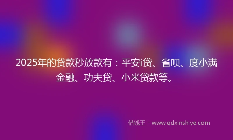 2025年的贷款秒放款有：平安i贷、省呗、度小满金融、功夫贷、小米贷款等。