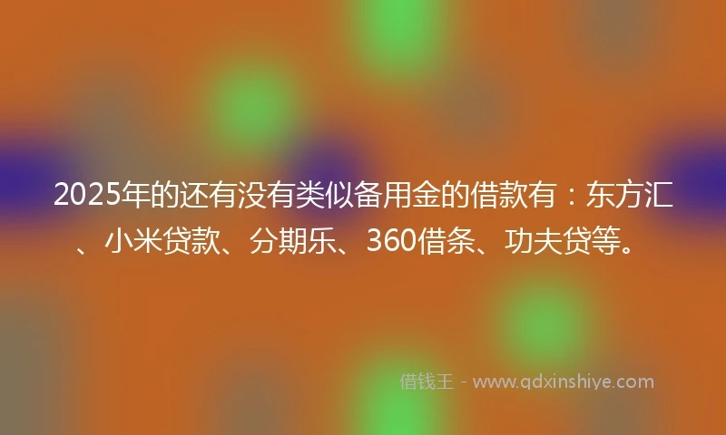 2025年的还有没有类似备用金的借款有：东方汇、小米贷款、分期乐、360借条、功夫贷等。