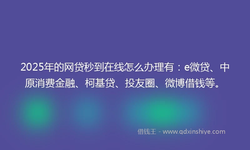 2025年的网贷秒到在线怎么办理有：e微贷、中原消费金融、柯基贷、投友圈、微博借钱等。