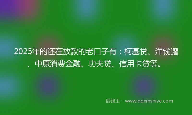 2025年的还在放款的老口子有：柯基贷、洋钱罐、中原消费金融、功夫贷、信用卡贷等。