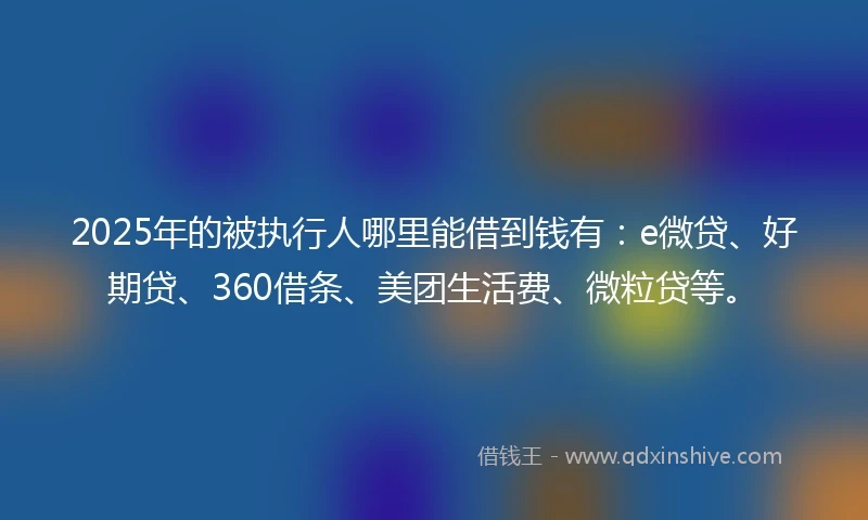 2025年的被执行人哪里能借到钱有：e微贷、好期贷、360借条、美团生活费、微粒贷等。