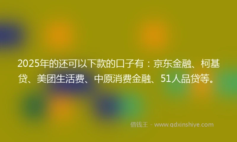 2025年的还可以下款的口子有：京东金融、柯基贷、美团生活费、中原消费金融、51人品贷等。