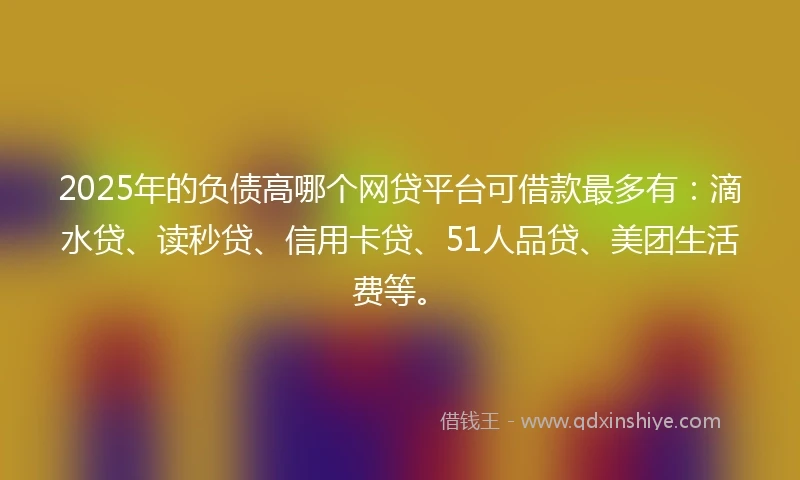2025年的负债高哪个网贷平台可借款最多有：滴水贷、读秒贷、信用卡贷、51人品贷、美团生活费等。