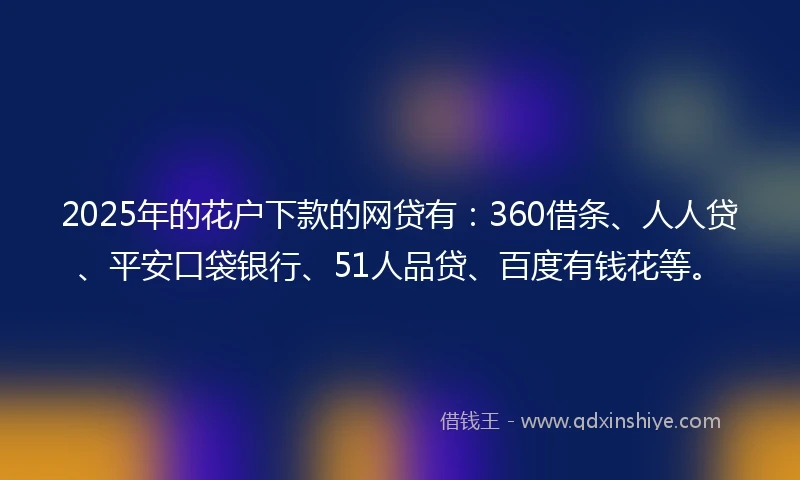 2025年的花户下款的网贷有：360借条、人人贷、平安口袋银行、51人品贷、百度有钱花等。