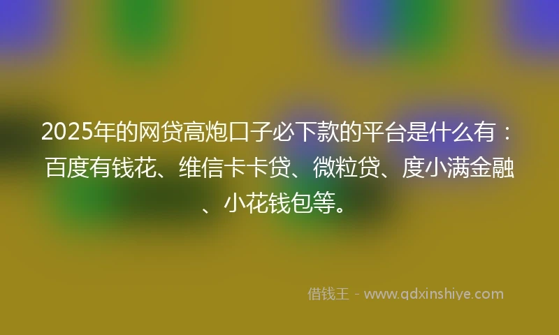 2025年的网贷高炮口子必下款的平台是什么有：百度有钱花、维信卡卡贷、微粒贷、度小满金融、小花钱包等。