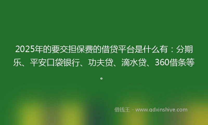 2025年的要交担保费的借贷平台是什么有：分期乐、平安口袋银行、功夫贷、滴水贷、360借条等。