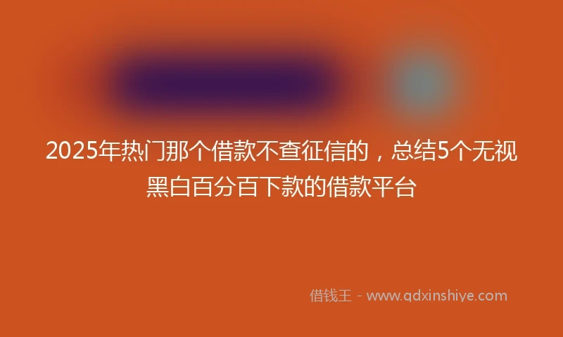 2025年热门那个借款不查征信的，总结5个无视黑白百分百下款的借款平台