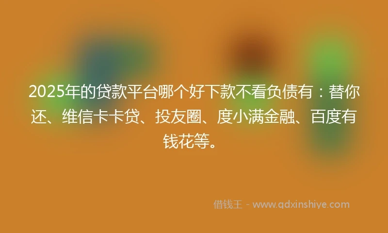 2025年的贷款平台哪个好下款不看负债有：替你还、维信卡卡贷、投友圈、度小满金融、百度有钱花等。
